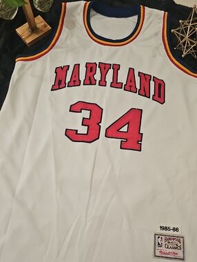 Lynn Bias Maryland Mitchell & Ness White Hardwood Classics NBA Patch Jersey
